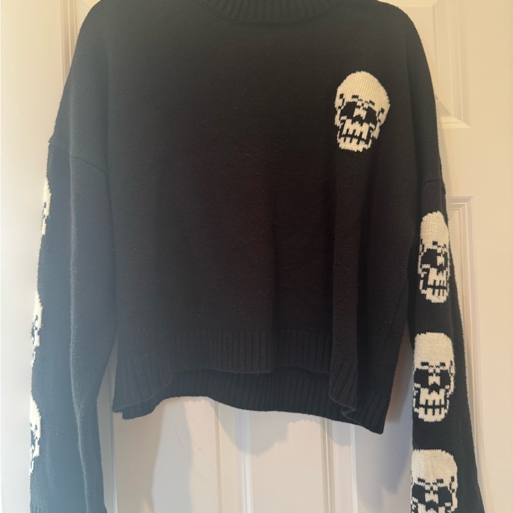 The Ragged Priest Black and White Skull Turtleneck Sweater